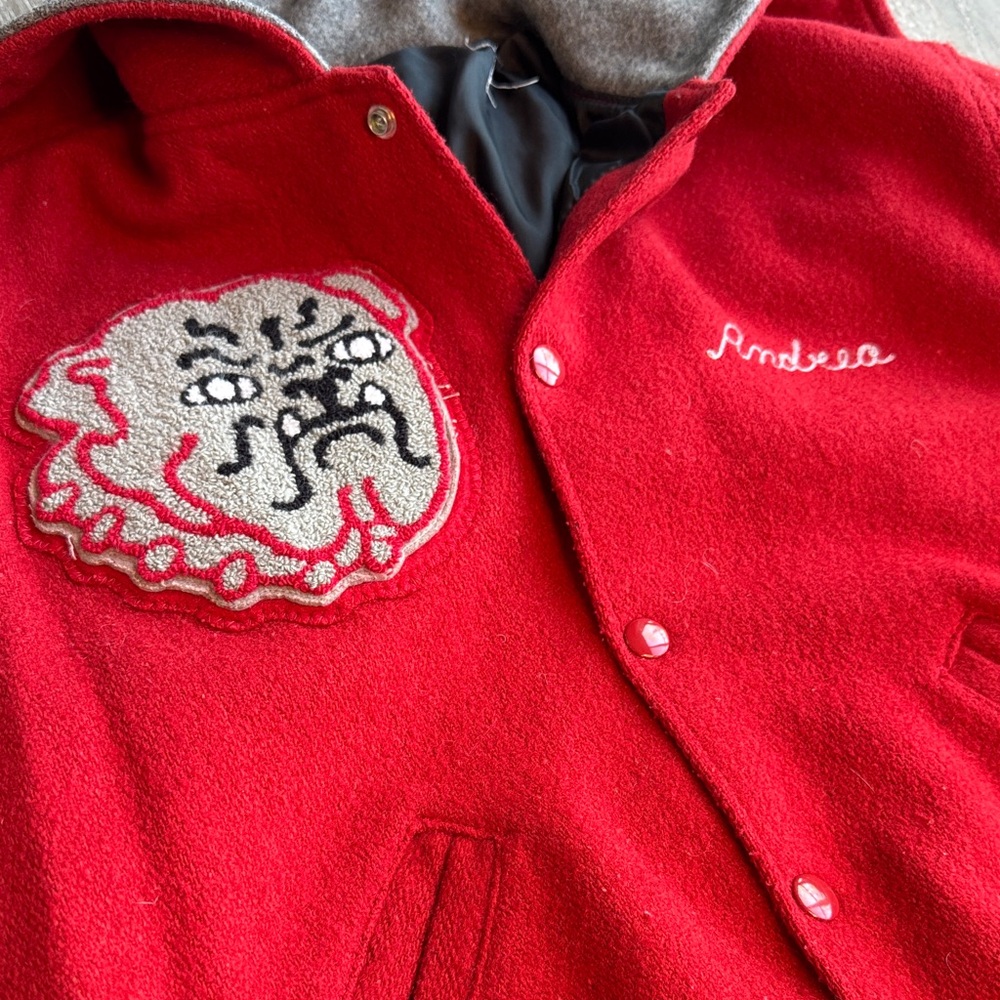 Red Varsity Jacket with Embroidered Patch AS - Picture 2 of 4